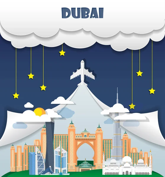 Dubái antecedentes de viaje Landmark Global Travel And Journey Infographic Vector Design Template. ilustración — Vector de stock