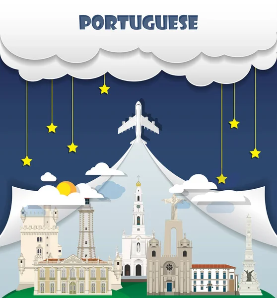 Portugese reizen achtergrond Landmark wereldwijde reizen en reis Infographic Vector ontwerpsjabloon. illustratie — Stockvector
