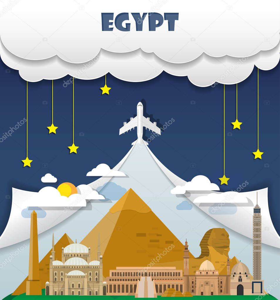 Egypt travel background Landmark Global Travel And Journey Infographic Vector Design Template. illustration