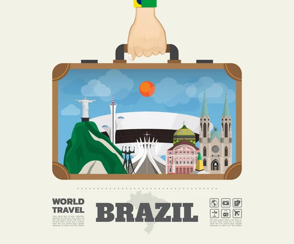 Portando a mano brasiliana Punto di riferimento globale di viaggio e viaggio Infograp — Vettoriale Stock