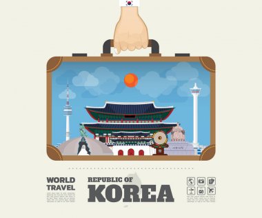 Kore Landmark küresel seyahat ve yolculuk Infograph taşıyan el