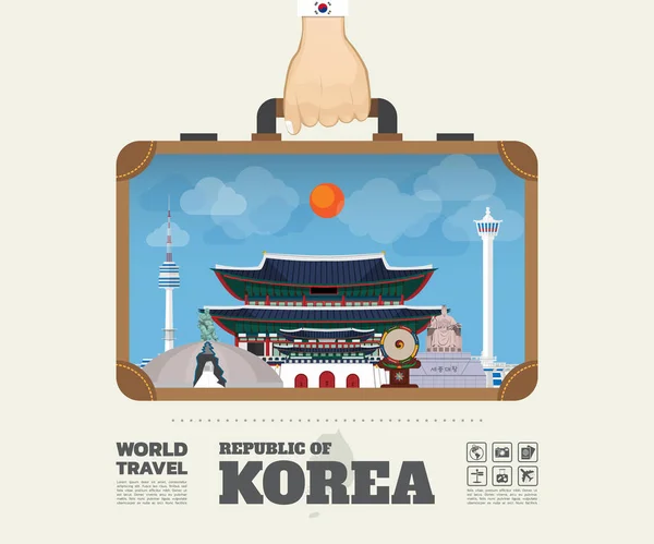 Mano que lleva Corea Landmark Global Travel And Journey Infograph — Archivo Imágenes Vectoriales