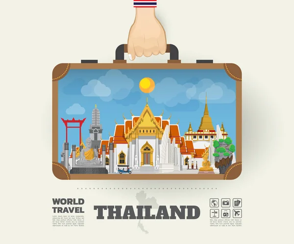 Χέρι που μεταφέρουν Ταϊλάνδη ορόσημο παγκόσμιο ταξίδι και ταξίδι Infogr — Διανυσματικό Αρχείο