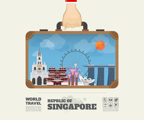 手拿着新加坡地标全球旅行，旅程 Infog — 图库矢量图片