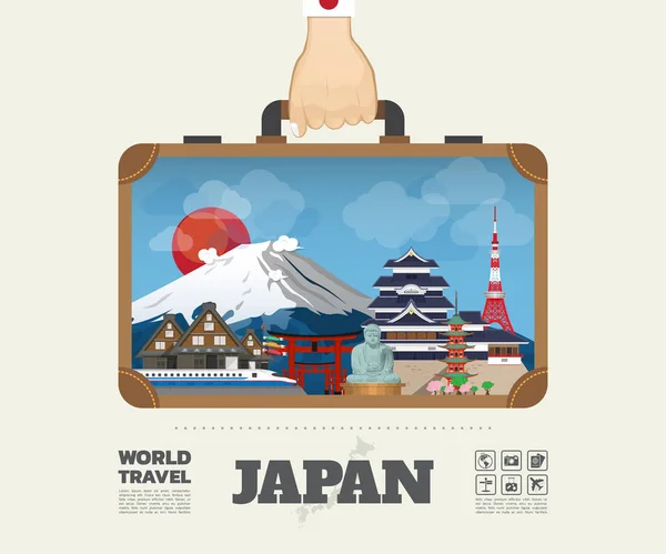 Mão carregando Japão Landmark Global Travel And Journey Infograph — Vetor de Stock