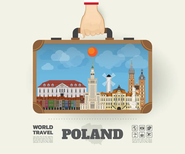 Χέρι μεταφορά Πολωνία ορόσημο παγκόσμιο ταξίδι και ταξίδι Infograp — Διανυσματικό Αρχείο