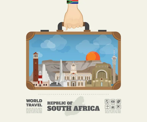 Mano que lleva Sudáfrica Landmark Global Travel And Journey Infographic . — Vector de stock