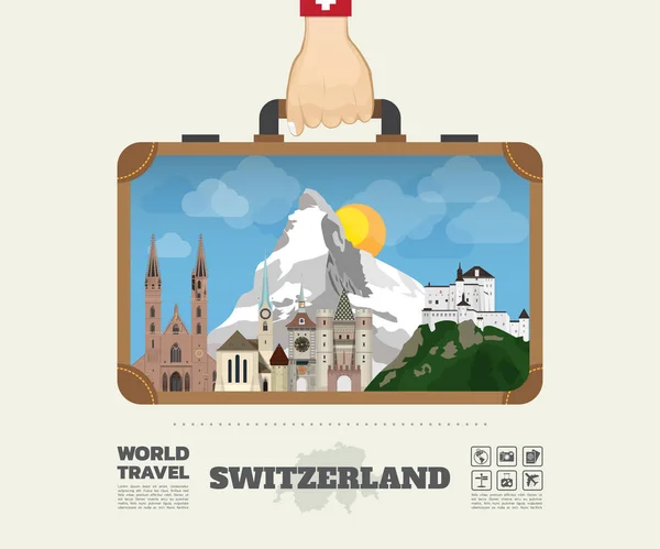 Ruční přenášení Švýcarsko mezník globální cestování a cesta infografika. — Stockový vektor