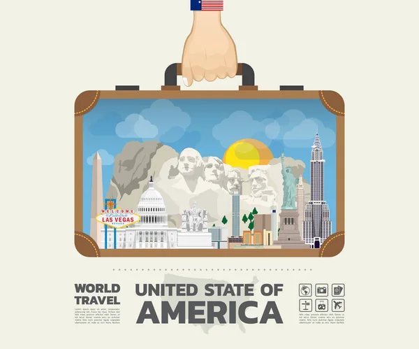 Hand carrying united state of america Landmark Global Travel. — Stock Vector