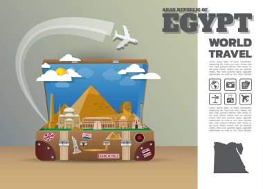 Mısır Simgesel Yapı küresel seyahat ve yolculuk Infographic luggage.3d 