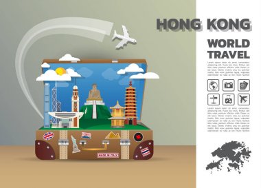 Hong kong Simgesel Yapı küresel seyahat ve yolculuk Infographic Bagaj