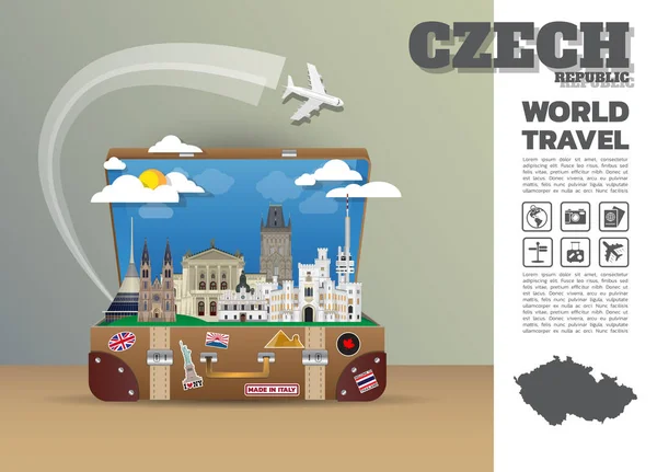 Czech Landmark Viaggio globale e viaggio Bagagli infografici . — Vettoriale Stock