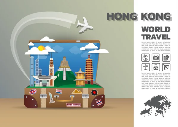 Hong kong Landmark globala resor och resa Infographic bagage — Stock vektor