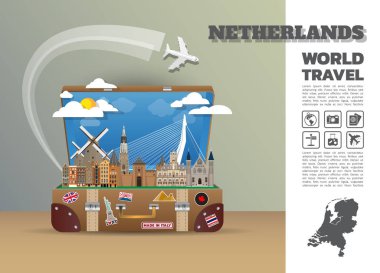 Hollanda Landmark küresel seyahat ve yolculuk Infographic luggag