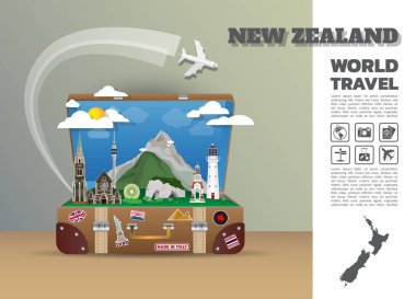 Yeni Zelanda Simgesel Yapı küresel seyahat ve yolculuk Infographic lugga
