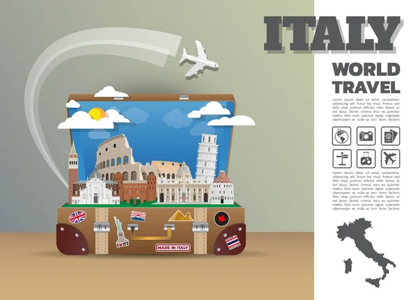 Luggage.3d Італії Орієнтир глобальному подорожей і подорож інфографіки — стоковий вектор
