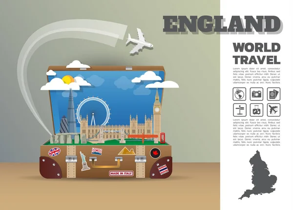 Inglaterra Landmark Global Travel And Journey Equipaje infográfico.3 — Archivo Imágenes Vectoriales