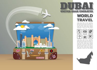 Dubai Simgesel Yapı küresel seyahat ve yolculuk Infographic luggage.3d 