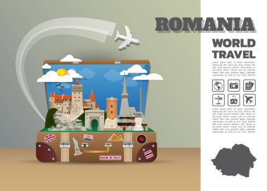 Romanya Simgesel Yapı küresel seyahat ve yolculuk Infographic luggage.3