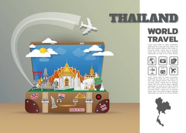 Tayland Simgesel Yapı küresel seyahat ve yolculuk Infographic Bagaj.