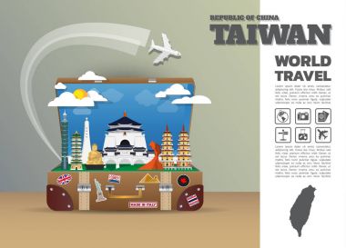 Tayvan Simgesel Yapı küresel seyahat ve yolculuk Infographic luggage.3d