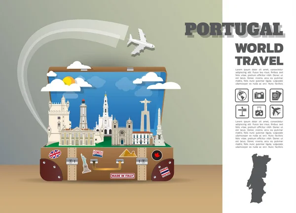 Portugal Dubai Landmark wereldwijde reizen en reis Infographic lu — Stockvector