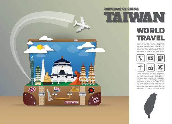 Taiwan Landmark globala resor och resa Infographic luggage.3d — Stock vektor