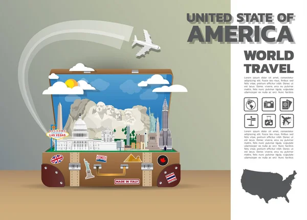 Stati Uniti d'America Punto di riferimento Global Travel And Journey Infog — Vettoriale Stock
