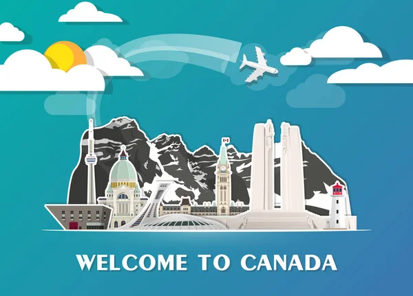 Καναδάς Ταξίδια φόντο ορόσημο παγκόσμιο ταξίδι και ταξίδι Info — Διανυσματικό Αρχείο