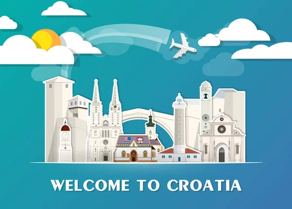 Croatia travel background Landmark Global Travel And Journey Inf — Stock Vector