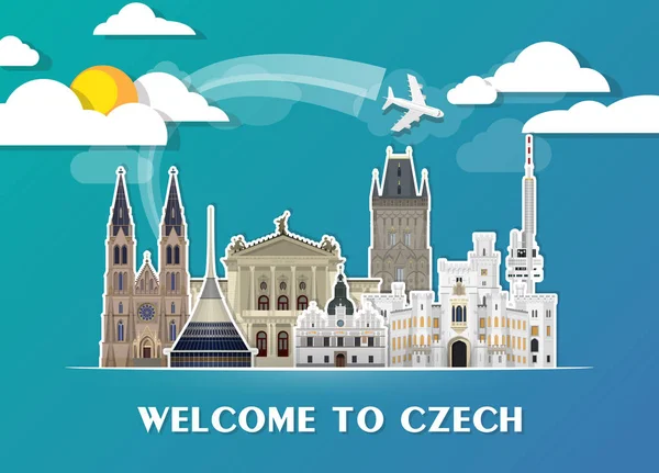 Fondo de viaje checo Landmark Global Travel And Journey Infog — Archivo Imágenes Vectoriales