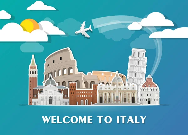 Italy Landmark Global Travel And Journey paper background. — Stock Vector