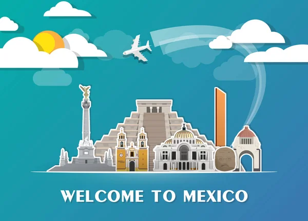 México Landmark Global Travel And Journey fondo de papel . — Vector de stock