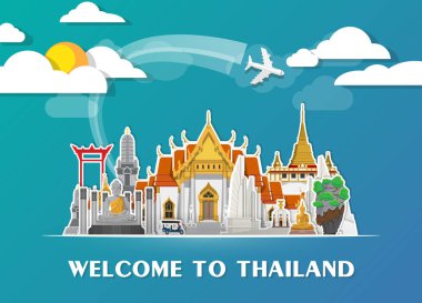 Tayland Simgesel Yapı küresel seyahat ve yolculuk kağıt arka plan. Ve