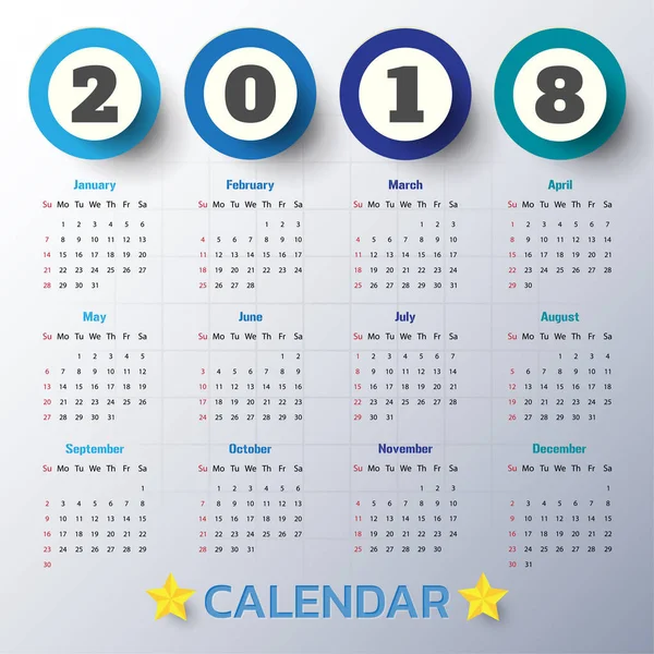 Templat kalender Modern 2018 .Vector / illustration . - Stok Vektor