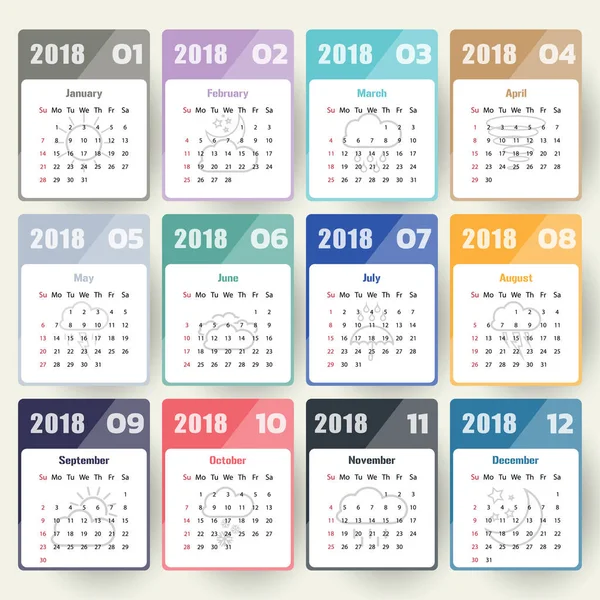 2018 Modelo de calendário moderno .Vector / ilustração . — Vetor de Stock