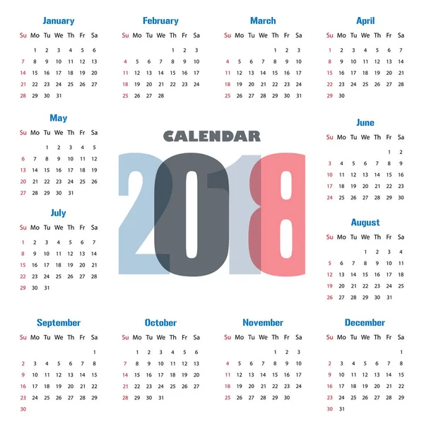 2018 Modello di calendario moderno .Vector / illustrazione . — Vettoriale Stock