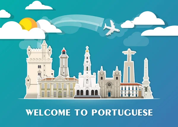 Achtergrond papier de Portugese Landmark wereldwijde reizen en reis. — Stockvector