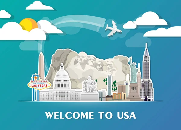 Stati Uniti d'America Punto di riferimento Global Travel And Journey — Vettoriale Stock