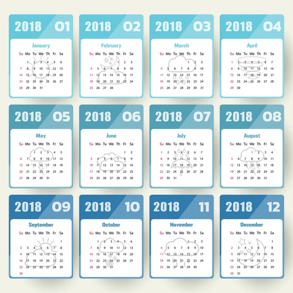 2018 Modelo de calendário moderno .Vector / ilustração . —  Vetores de Stock
