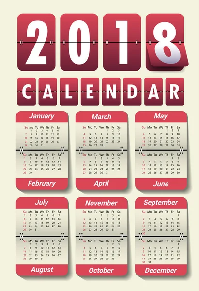 2018 Modello di calendario moderno .Vector / illustrazione . — Vettoriale Stock