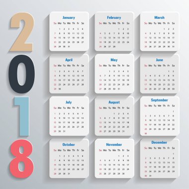 2018 Modern Takvim şablonu. Vektör/illüstrasyon