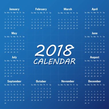 2018 Modern Takvim şablonu. Vektör/illüstrasyon