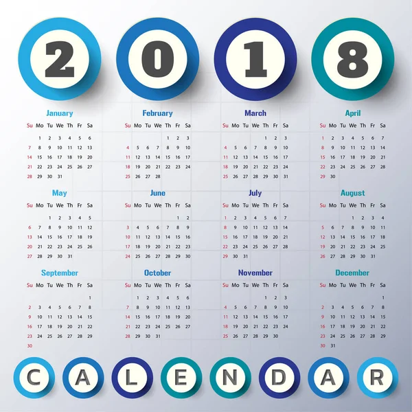 2018 šablona moderní kalendáře. Vektor/ilustrace — Stockový vektor