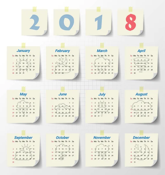 2018 šablona moderní kalendáře. Vektor/ilustrace. — Stockový vektor
