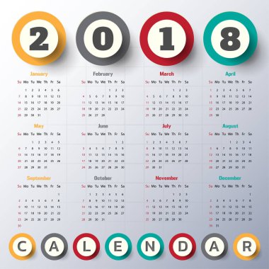 2018 Modern Takvim şablonu. Vektör/illüstrasyon.