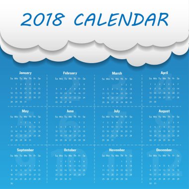 2018 Modern Takvim şablonu. Vektör/illüstrasyon.