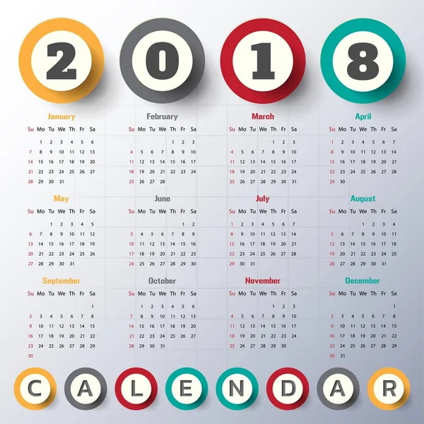 2018 πρότυπο σύγχρονο ημερολόγιο. Εικονογράφηση φορέα /. — Διανυσματικό Αρχείο