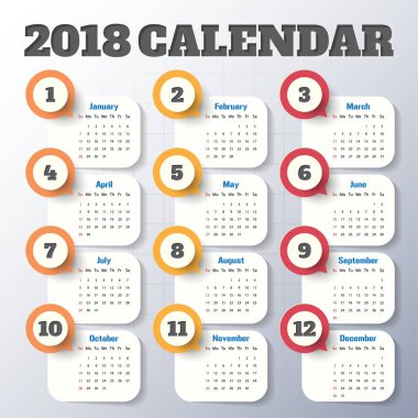 2018 Modern Takvim şablonu. Vektör/illüstrasyon.