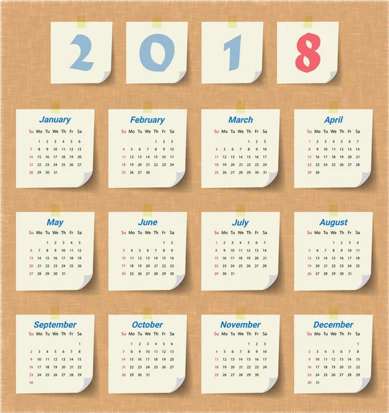 2018 Modello di calendario moderno .Vector / illustrazione . — Vettoriale Stock